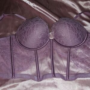 Purple Longline Bra with Molded Cups and Corset Design